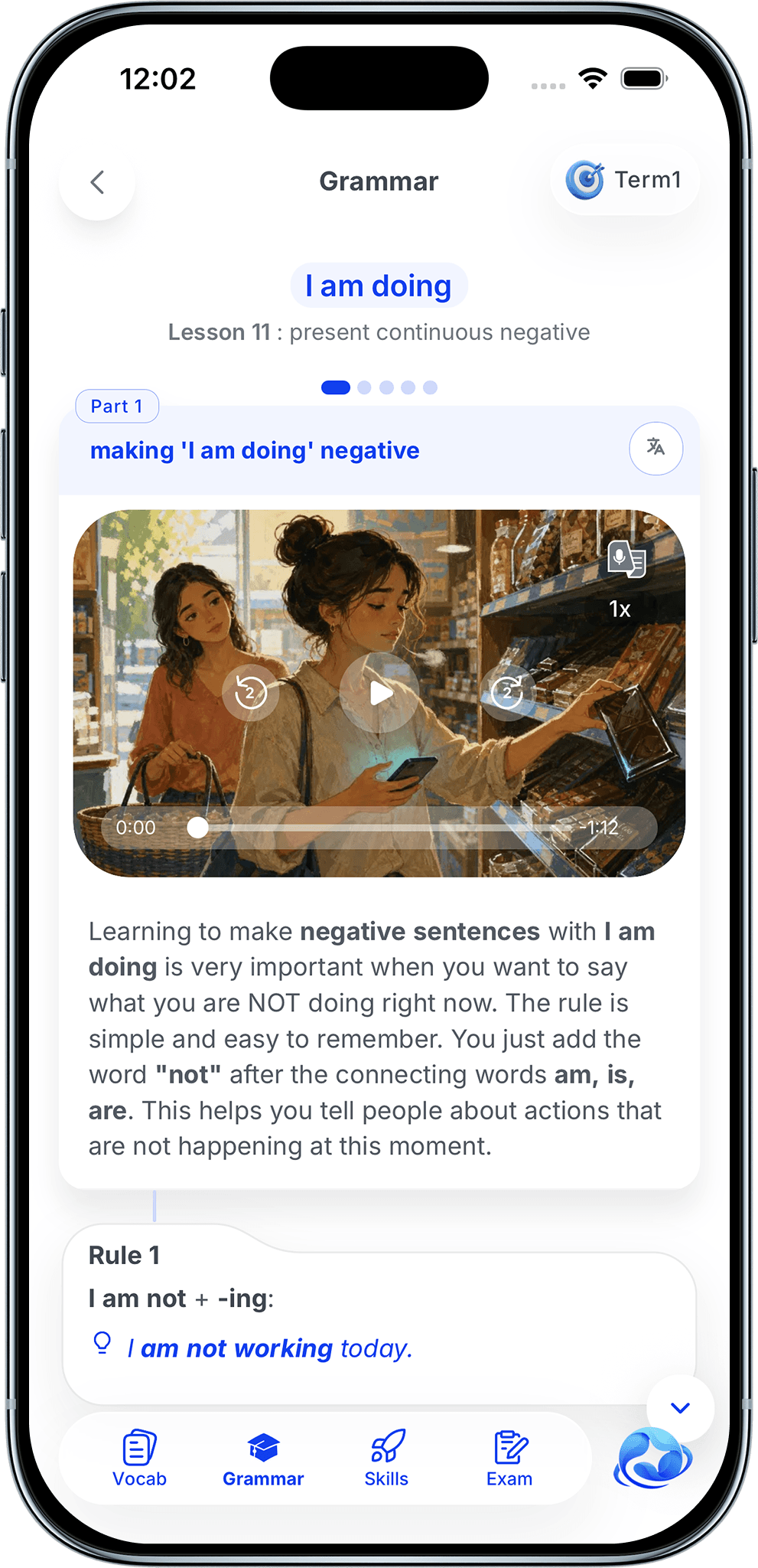 Pendorai grammar practice screen