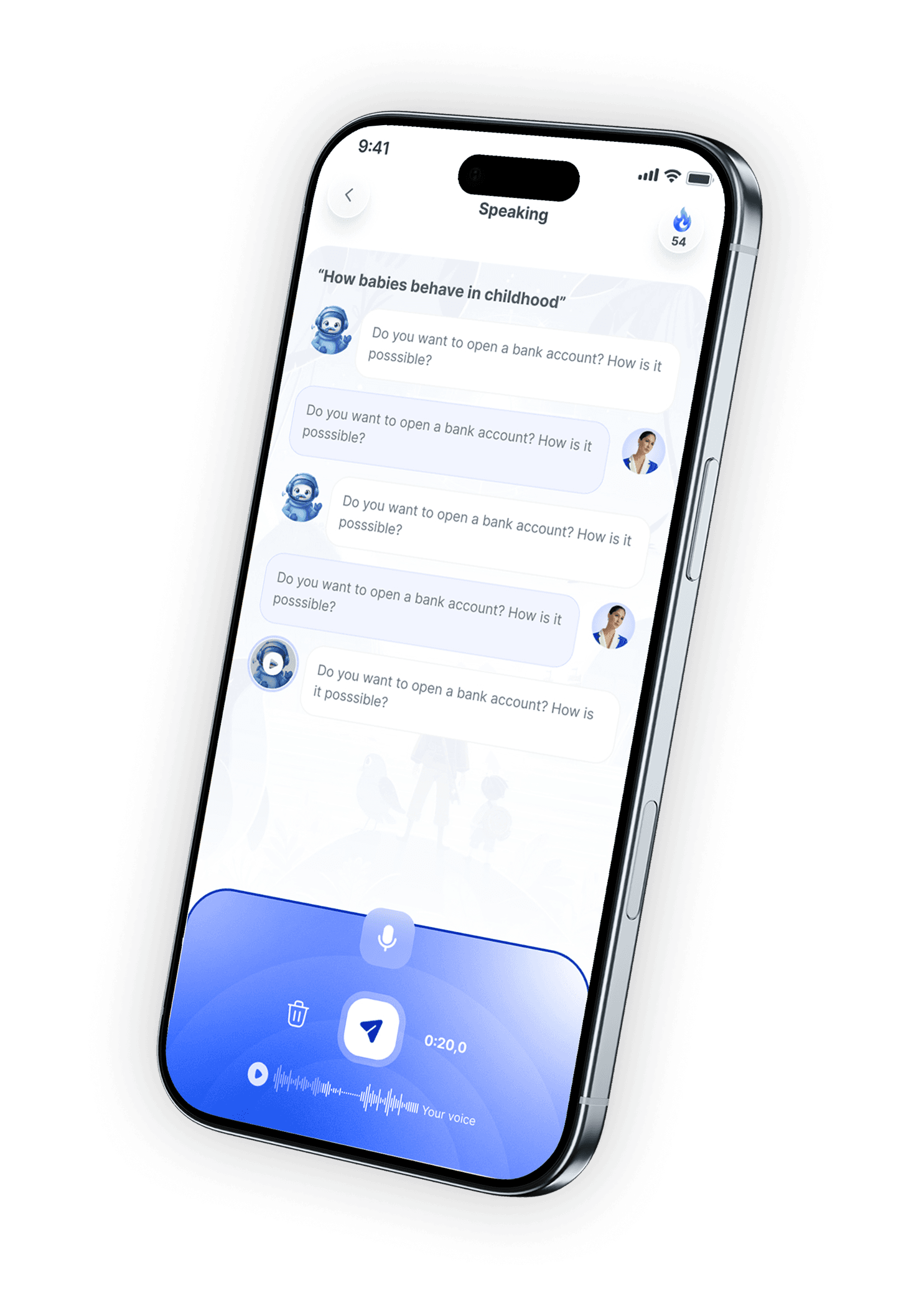 Pendorai responsive live speaking conversation screen