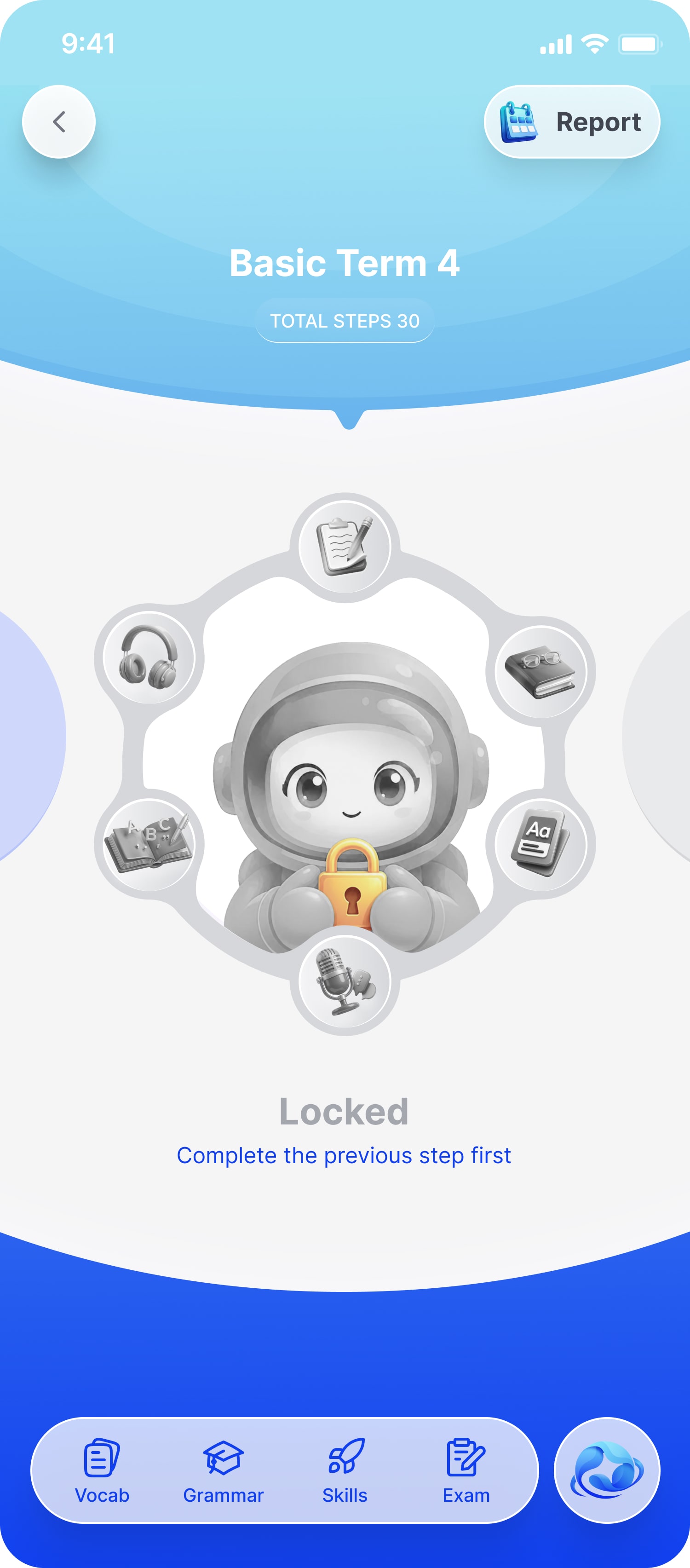 Pendorai locked step showing that the next set of six skills is not yet available